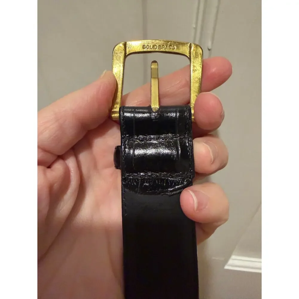 Vintage Genuine Alligator Leather Men's Dress Belt Sz 36 Black Made in USA Brass